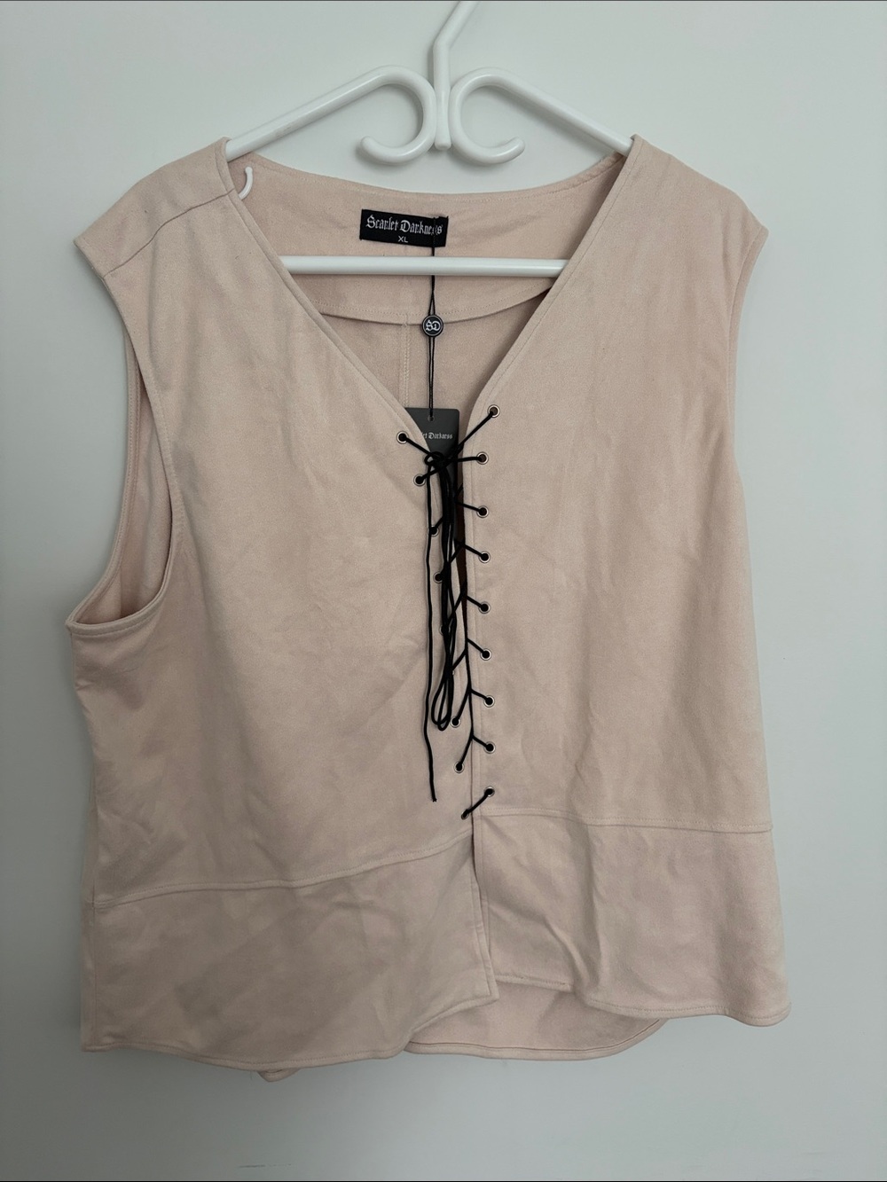 Scarlett Boutique Beige Lace-Up Sleeveless Vest